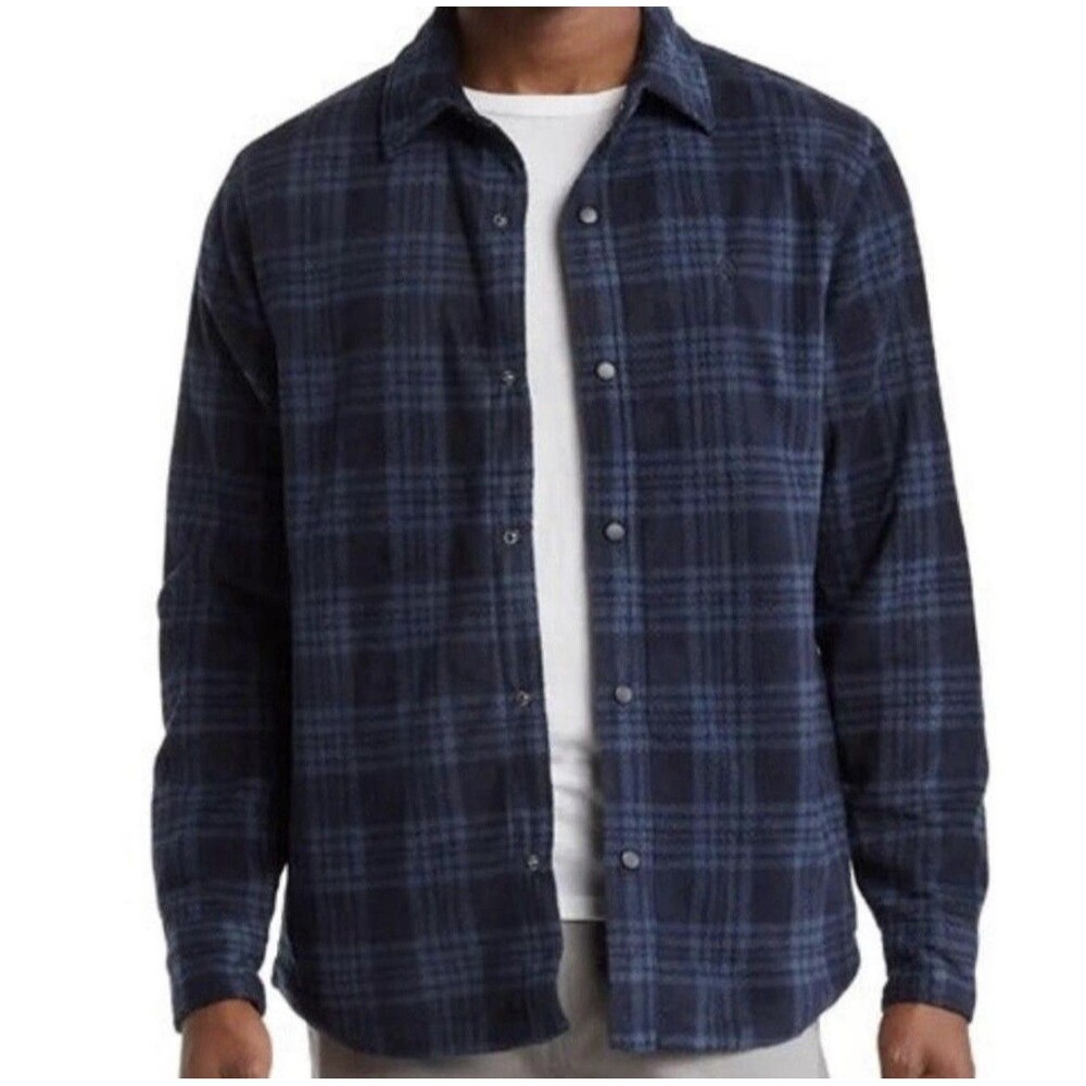 Volcom Men’s Blue Plaid Wallace Fleece Polar Shirt Snap Button Jacket Shacket L